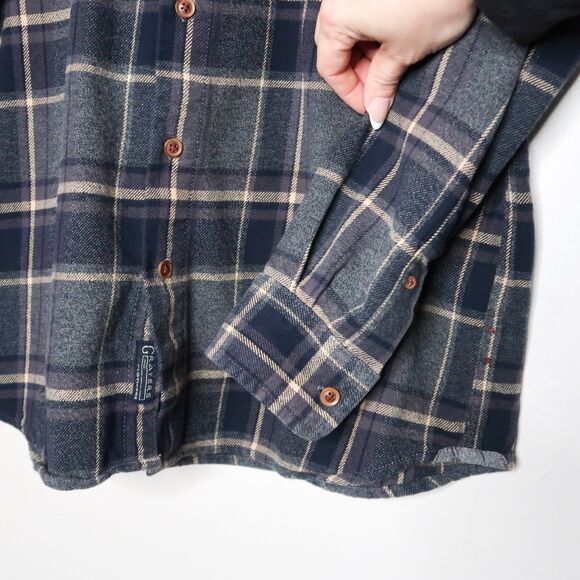 Grayers Heritage Flannels Mens Button Up Shirt Medium Gray Plaid Blue Thick Cozy - Picture 8 of 9